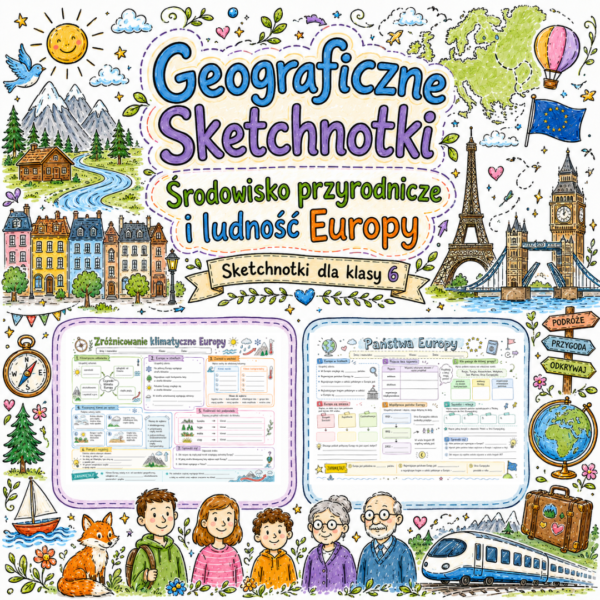 Sketchnotki Geografia klasa 6 – Środowisko przyrodnicze i ludność Europy