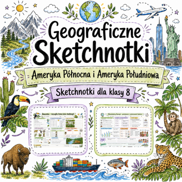 Sketchnotki Geografia klasa 8 – Ameryka Północna i Ameryka Południowa