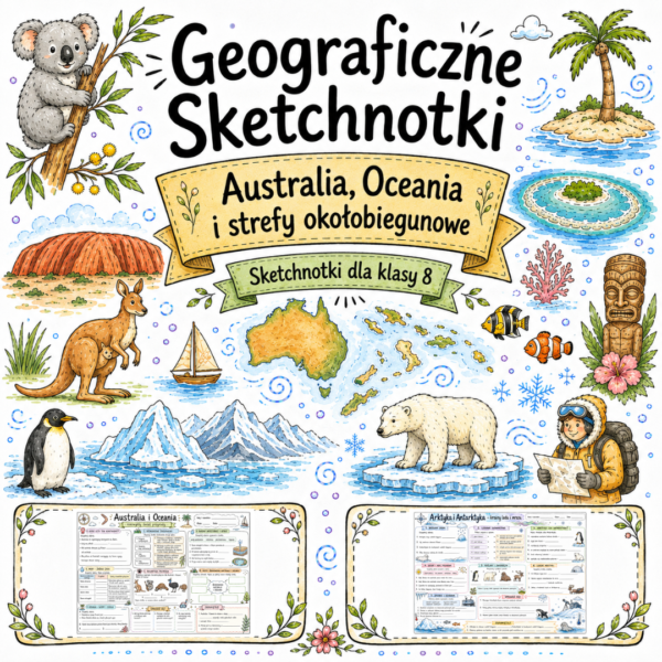 Sketchnotki Geografia klasa 8 – Australia, Oceania i strefy okołobiegunowe