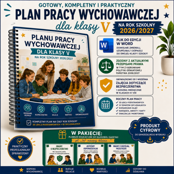 Plan pracy wychowawczej dla klasy V na rok szkolny 2026/2027