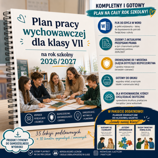 Plan pracy wychowawczej dla klasy VII na rok szkolny 2026/2027