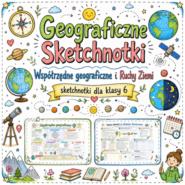 Sketchnotki Geografia klasa 6 – Współrzędne geograficzne i Ruchy Ziemi