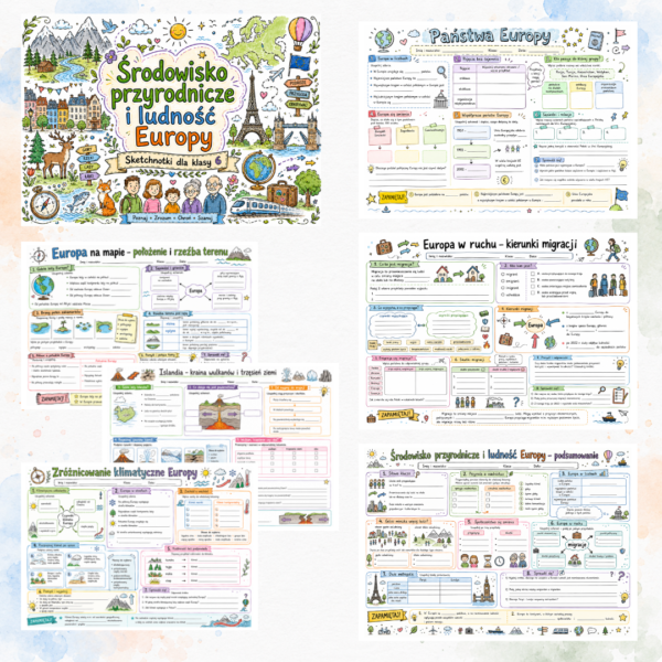 Sketchnotki Geografia klasa 6 – Środowisko przyrodnicze i ludność Europy