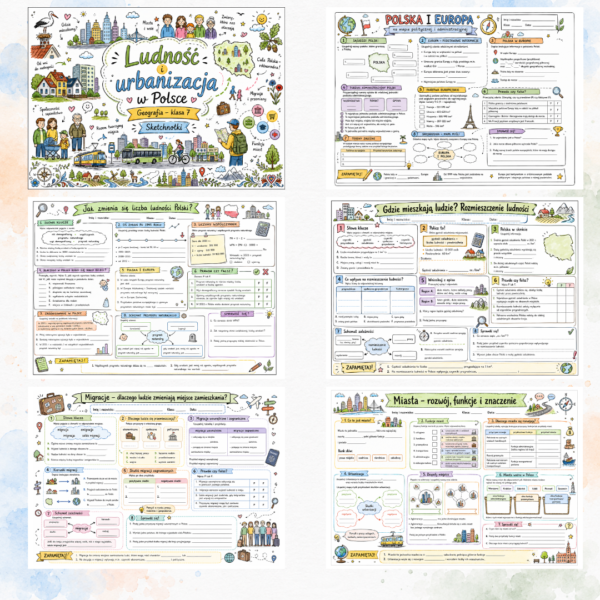 Sketchnotki Geografia klasa 7 – Ludność i urbanizacja w Polsce