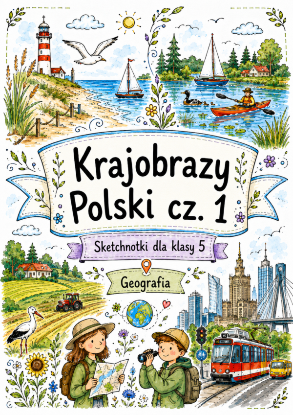 Krajobrazy Polski cz. 1 - plakat Sketchnotki Geografia klasa 5 – Krajobrazy Polski cz. 1