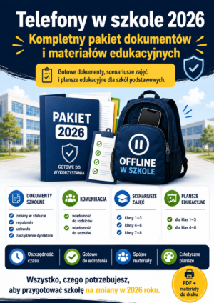 Plakat- telefony w szkole 2026 Telefony w szkole 2026 - kompletny pakiet dokumentów i materiałów edukacyjnych