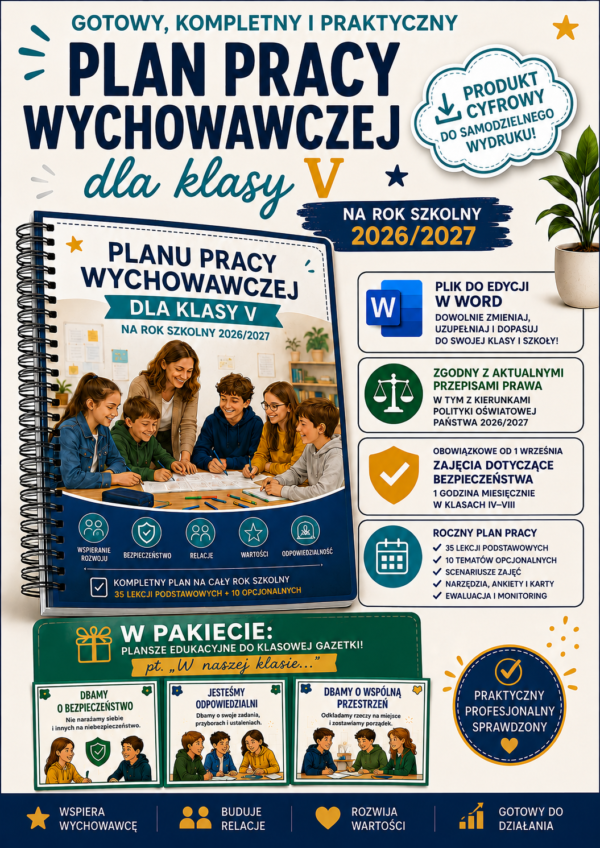 Plan pracy wychowawczej dla klasy V na rok szkolny 2026/2027
