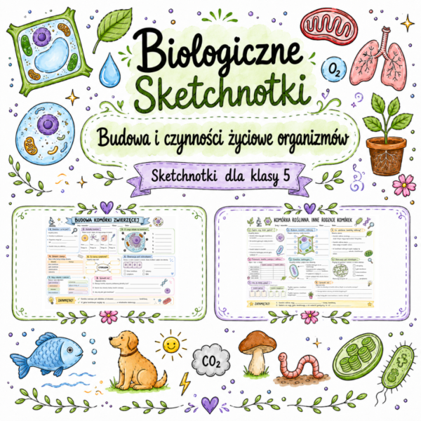 Sketchnotki Biologia klasa 5 – Budowa i czynności życiowe organizmów