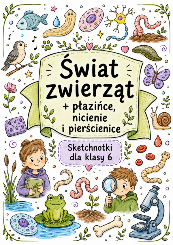 Sketchnotki Biologia klasa 6 – Świat zwierząt + płazińce, nicienie i pierścienice