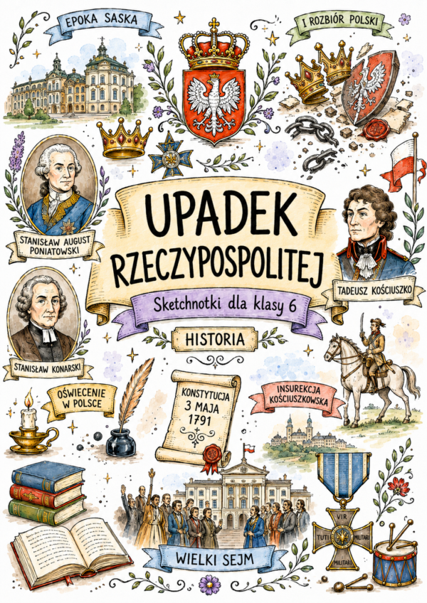 Upadek Rzeczypospolitej - plakat Sketchnotki Historia klasa 6 – Upadek Rzeczypospolitej