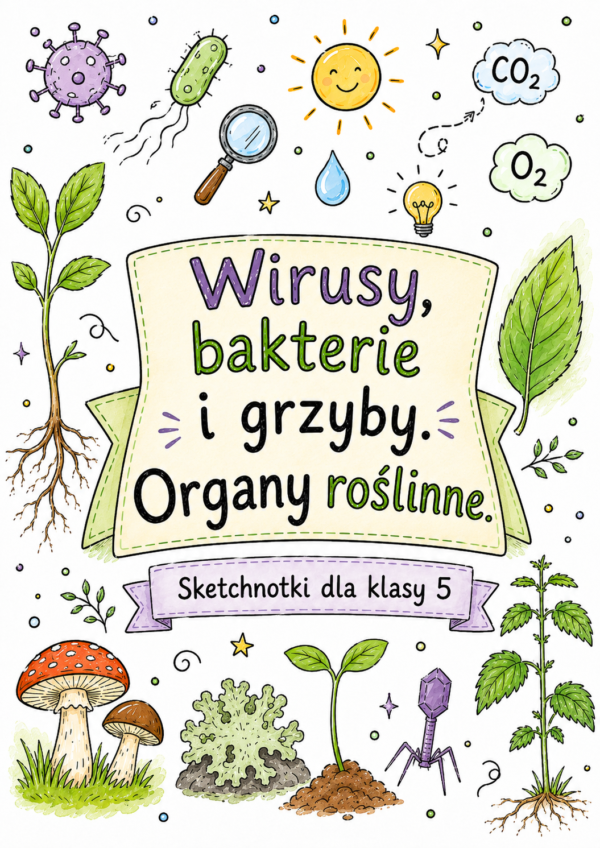 Sketchnotki Biologia klasa 5 – Wirusy, bakterie i grzyby. Organy roślinne