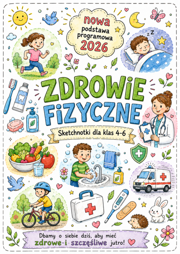 Zdrowie fizyczne - plakat Sketchnotki Edukacja zdrowotna klasy 4-6 – Zdrowie fizyczne (nowa PP)