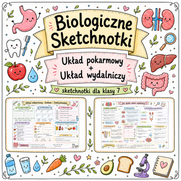 Sketchnotki Biologia klasa 7 – Układ pokarmowy + układ wydalniczy