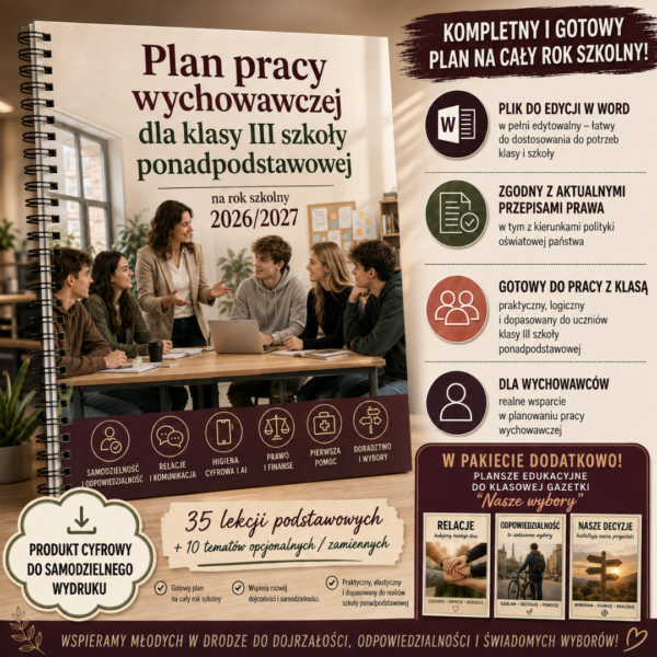 Plan pracy wychowawczej dla klasy III szkoły ponadpodstawowej na rok szkolny 2026/2027