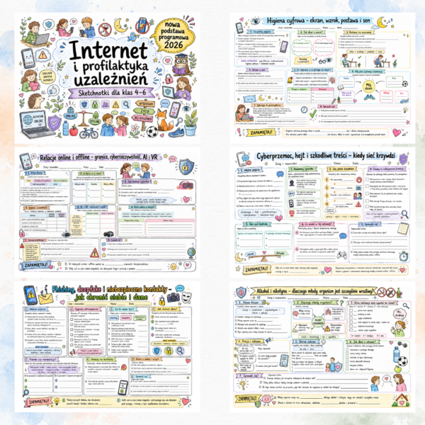 3 Sketchnotki Edukacja zdrowotna klasy 4-6 – Internet i profilaktyka uzależnień (nowa PP)