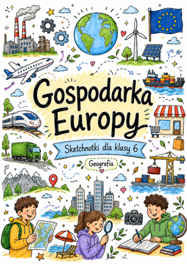 Gospodarka Europy- plakat Sketchnotki Geografia klasa 6 – Gospodarka Europy