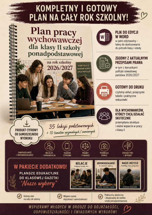 Plan pracy wychowawczej klasa 2 SPP- plakat Plan pracy wychowawczej klasa 2 SPP- plakat