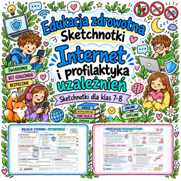 1 Sketchnotki Edukacja zdrowotna klasy 7-8 – Internet i profilaktyka uzależnień (nowa PP)