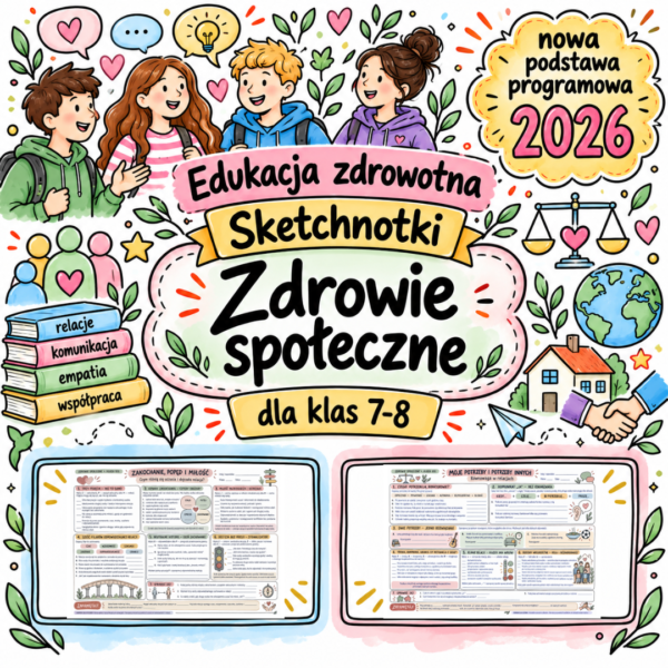Sketchnotki Edukacja zdrowotna klasy 7-8 – Zdrowie społeczne (nowa PP)