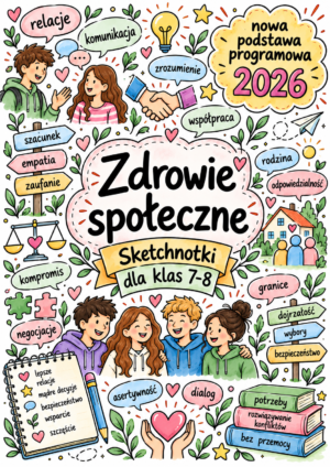 Zdrowie społeczne - plakat 7-8 Sketchnotki Edukacja zdrowotna klasy 7-8 – Zdrowie społeczne (nowa PP)